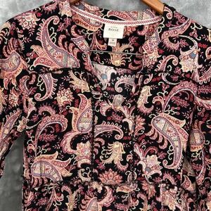 Knox Rose Paisley Print V Neck Long Sleeve Mini Dress M Bohemian Fall Flowy